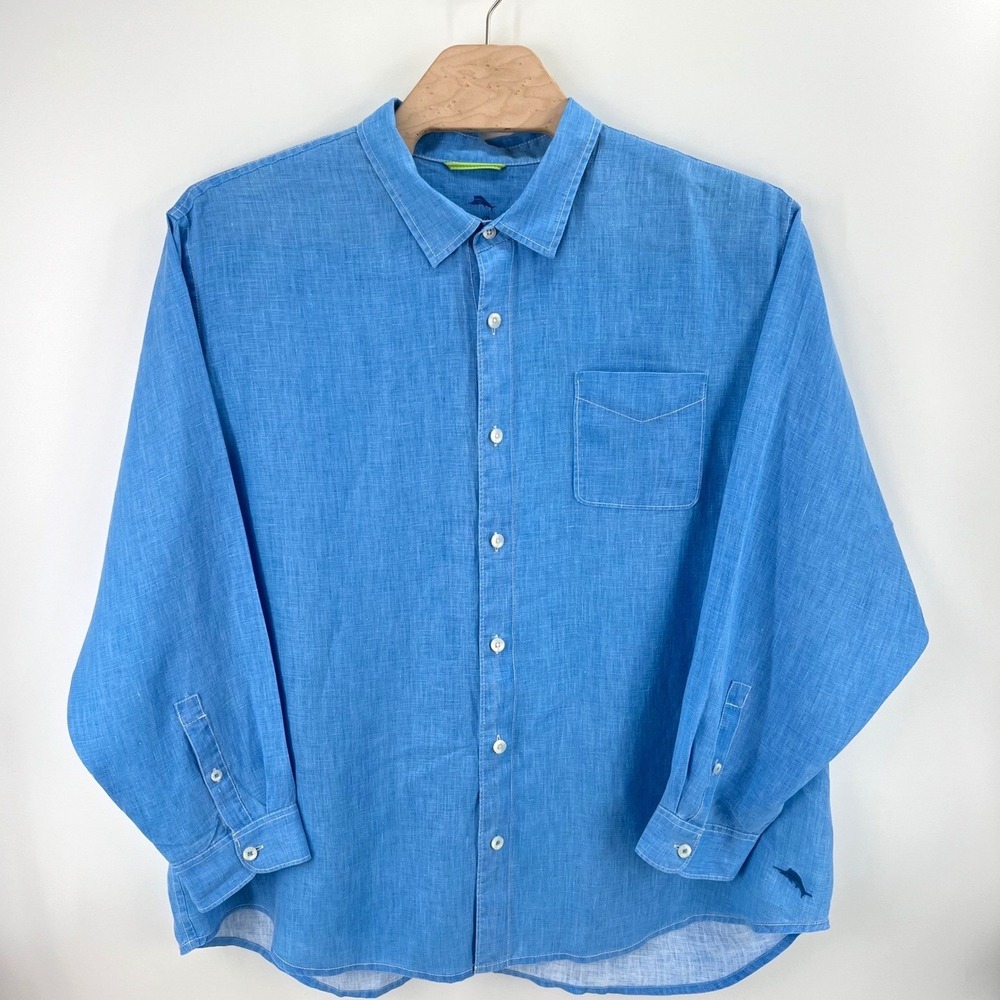 Tommy Bahama Linen Button Down Shirt 3XLB 100% Linen Blue Island Beach Resort